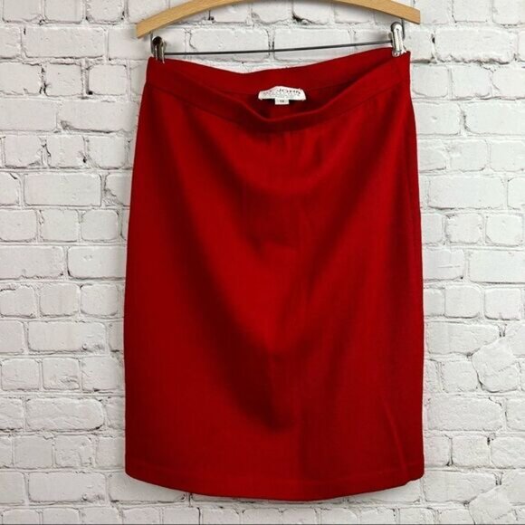 Vintage 80s St John By Marie Gray Red Knit Santana Skirt - Picture 2 of 9